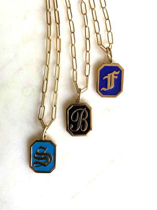 OCESRIO Small Enamel Medallion Letter Charms for Necklaces Gold